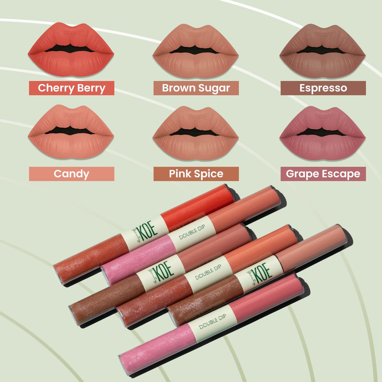 Koe Beauty Double Dip | Brown Sugar & Caramel | Warm Neutral Brown Matte Lipstick (2ml) Plus Rich Golden Glaze Buttery Finish Lip Topper (2ml) | Perfect Balance of Color & Shine