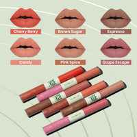 Koe Beauty Double Dip | Brown Sugar & Caramel | Warm Neutral Brown Matte Lipstick (2ml) Plus Rich Golden Glaze Buttery Finish Lip Topper (2ml) | Perfect Balance of Color & Shine
