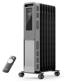 PELONIS Oil Filled Radiator, Electric Space Heater for Indoor Use Large Room with Thermostat & Remote, 3 Modes & 3 Heat Settings, ECO Mode, 24H Timer, Quiet, Overheat & Tip-Over Protection, 1500W Premium with LED Display Black