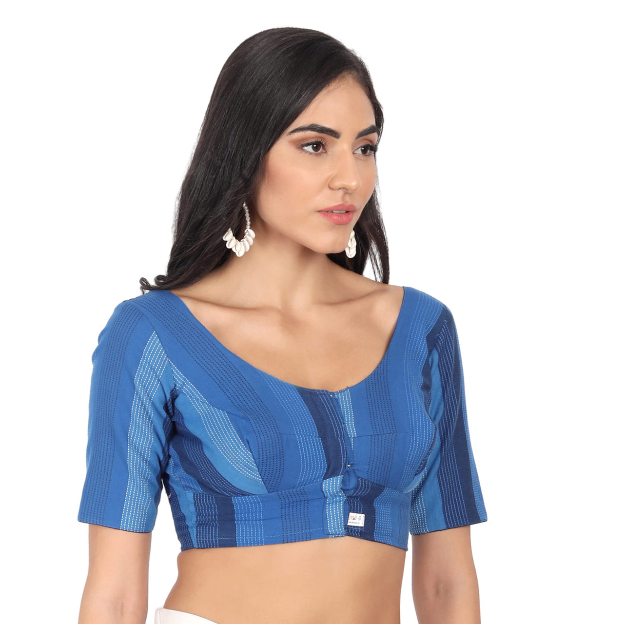 JISB Women's  Cotton Geometric Half Sleeve Blouse