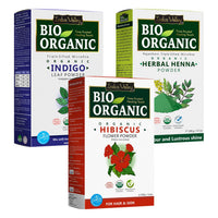 INDUS VALLEY Bio Organic Natural and Pure Indigo Powder | Indigofera tinctoria, Herbal Henna Powder with Hibiscus Powder for Hair Care - (100g*3= 300g)