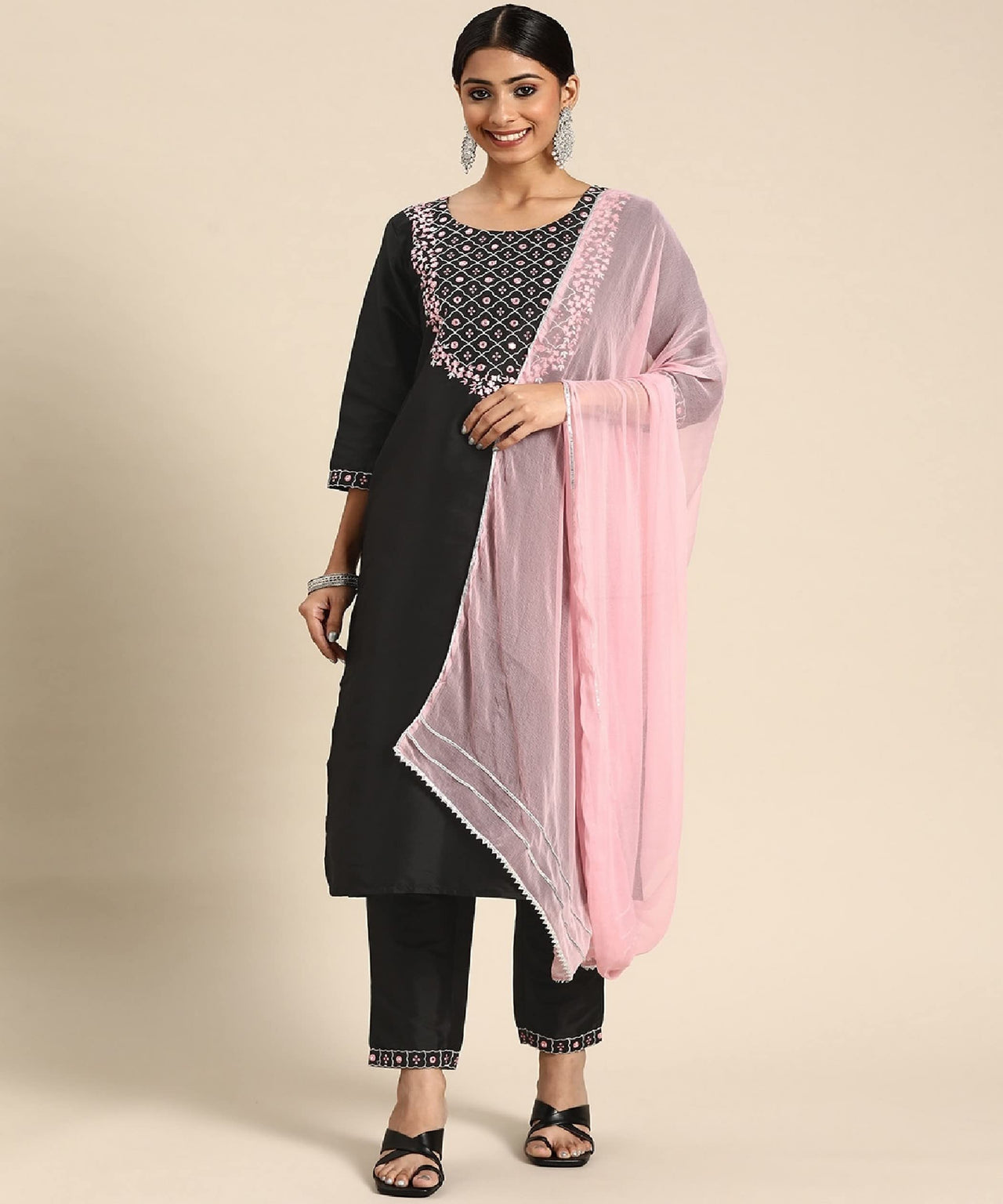 LookMark Womens Art Silk Kurta and Pant Set with Dupatta
