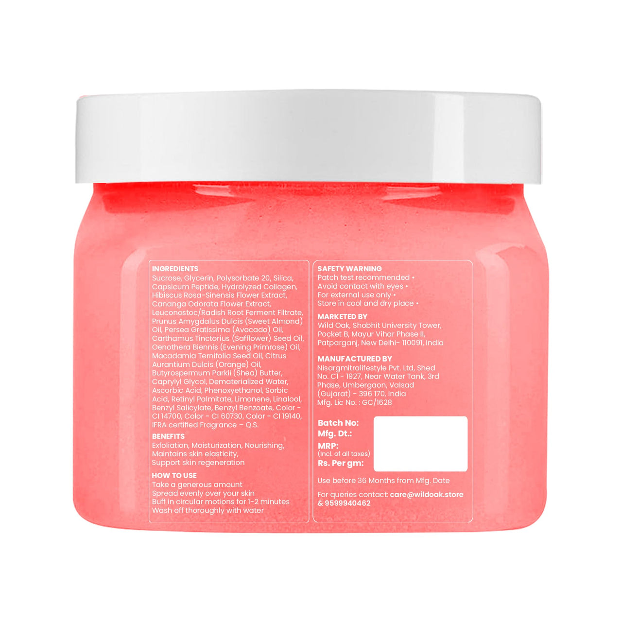 WildOak Pink Hibiscus Sugar Body Scrub | 300g | Kojic Acid, Hyaluronic Acid, Ceramides, Collagen & Peptides | De-Tan & Brightens Dark Areas | Smooths Strawberry Legs & Arms | Hydrates & Exfoliates