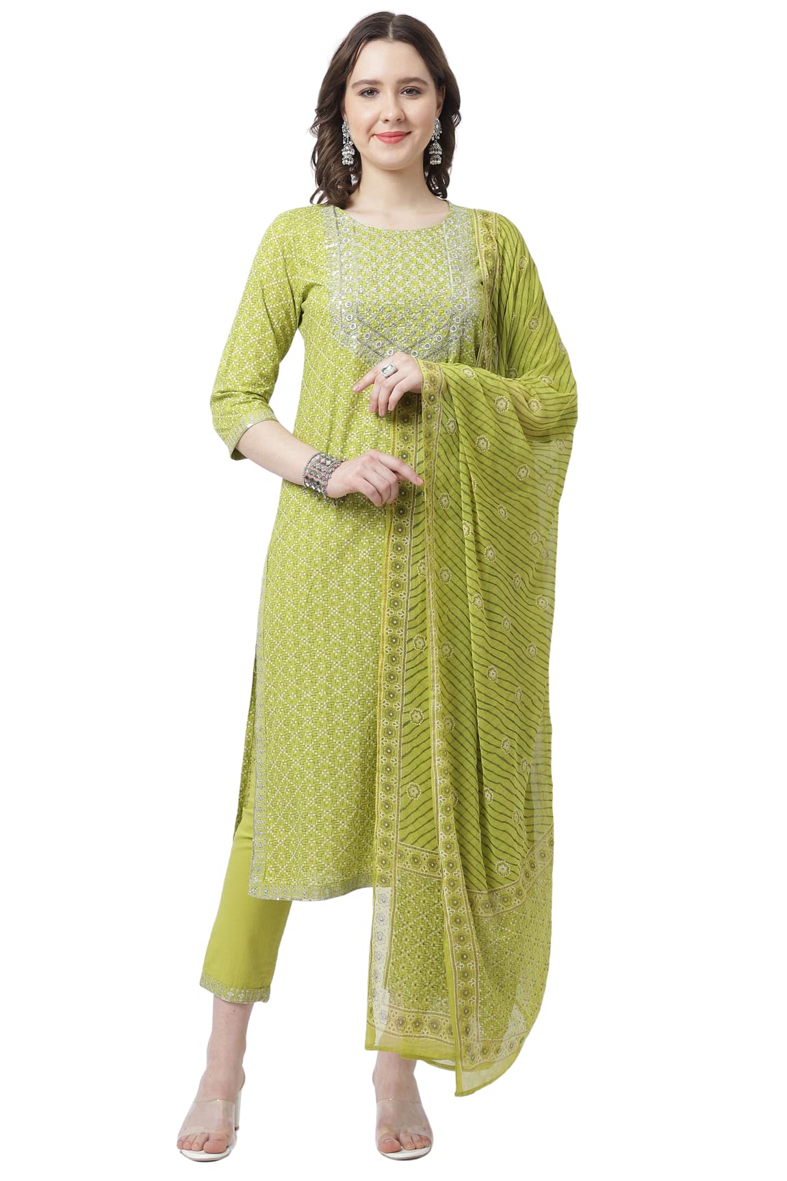 Rajnandini Women's  Pure Jaipur Printed Cotton Jaipuri Printed Kurta Set With Dupatta (JOPLVL281_Mehndi Green)