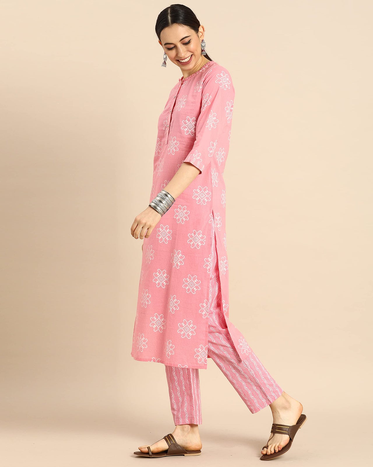 Rajnandini Women's  Pure Cambric Cotton Straight Kurta Set With Dupatta