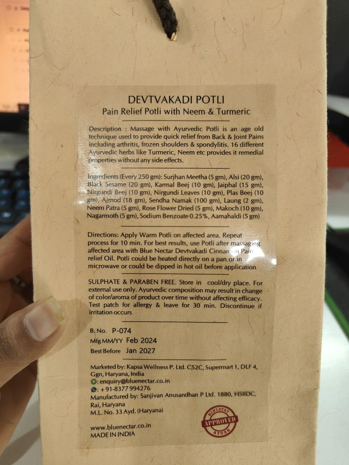 Blue Nectar Ayurvedic Herbal Compress Potli with Neem & Turmeric | Natural Pain Relief Ingredients for Joint Pain, Body Pain, Legs Pain and Back Pain Relief 175g