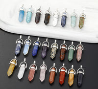 Lezam 24 Pcs Healing Chakra Crystal Pendant Hexagonal Pointed Natural Stone Bullet Shaped Pendant Gemstone Quartz Charm Pendants for Necklace Jewelry Making(24) 24-B