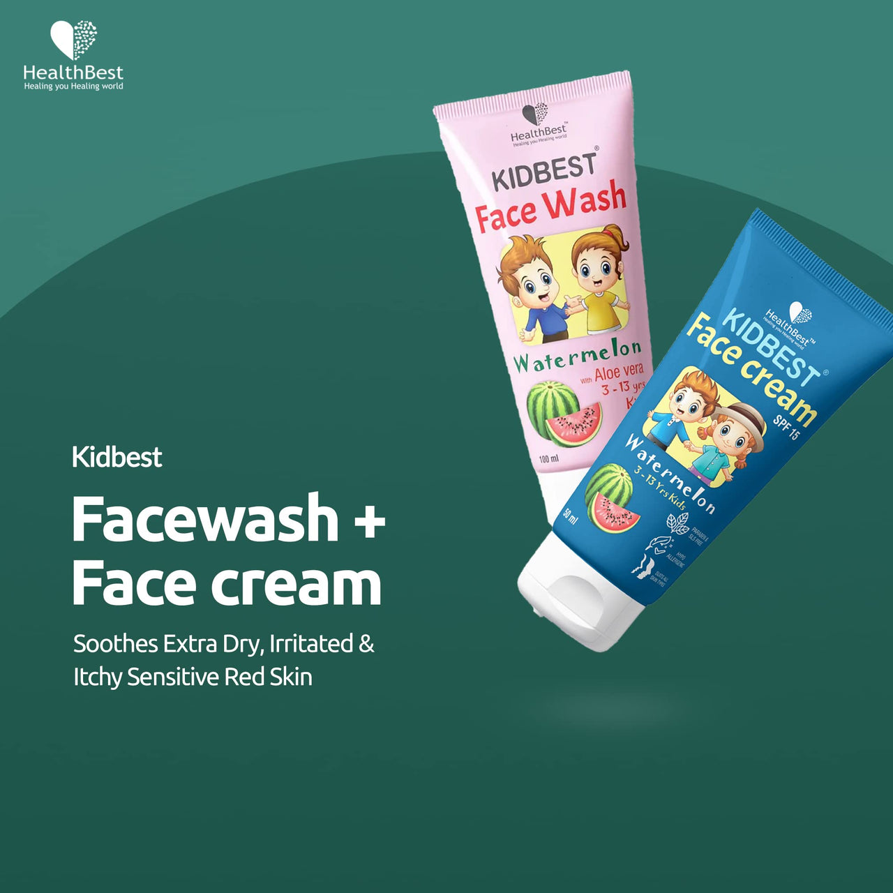 HealthBest Kids Face Wash (100ml) & Face Cream (50ml) – School Combo for Kids (3-13 Years) | Daily Skincare Essentials | Gentle, Hydrating & Safe