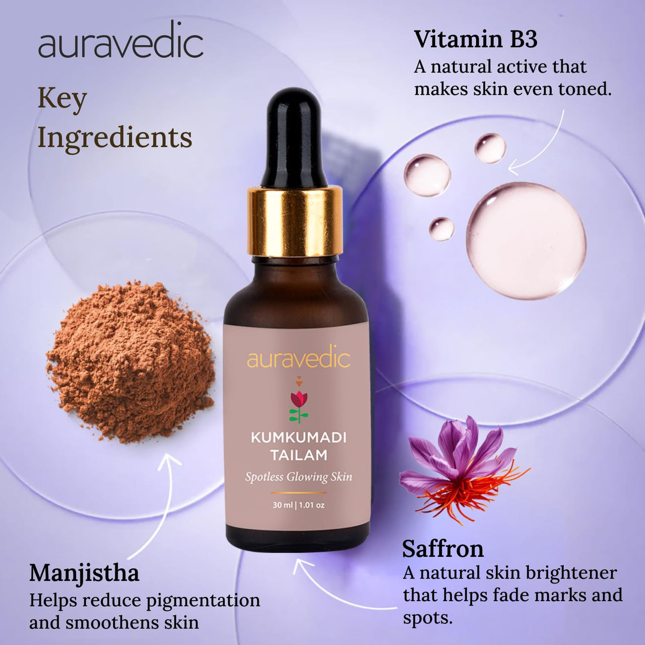 Auravedic Kumkumadi Tailam, Kumkumadi Face Oil for Glowing Skin, Kumkumadi Gold Glow Face Oil, Kumkumadi Oil for Radiant & Youthful Skin and Rejuvenation