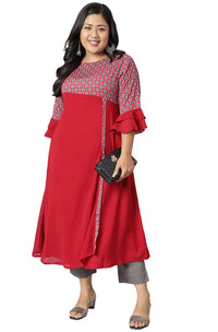 XL LOVE - By Janasya Women's  Plus Size Maroon Ethnic Motifs Poly Crepe Kurta