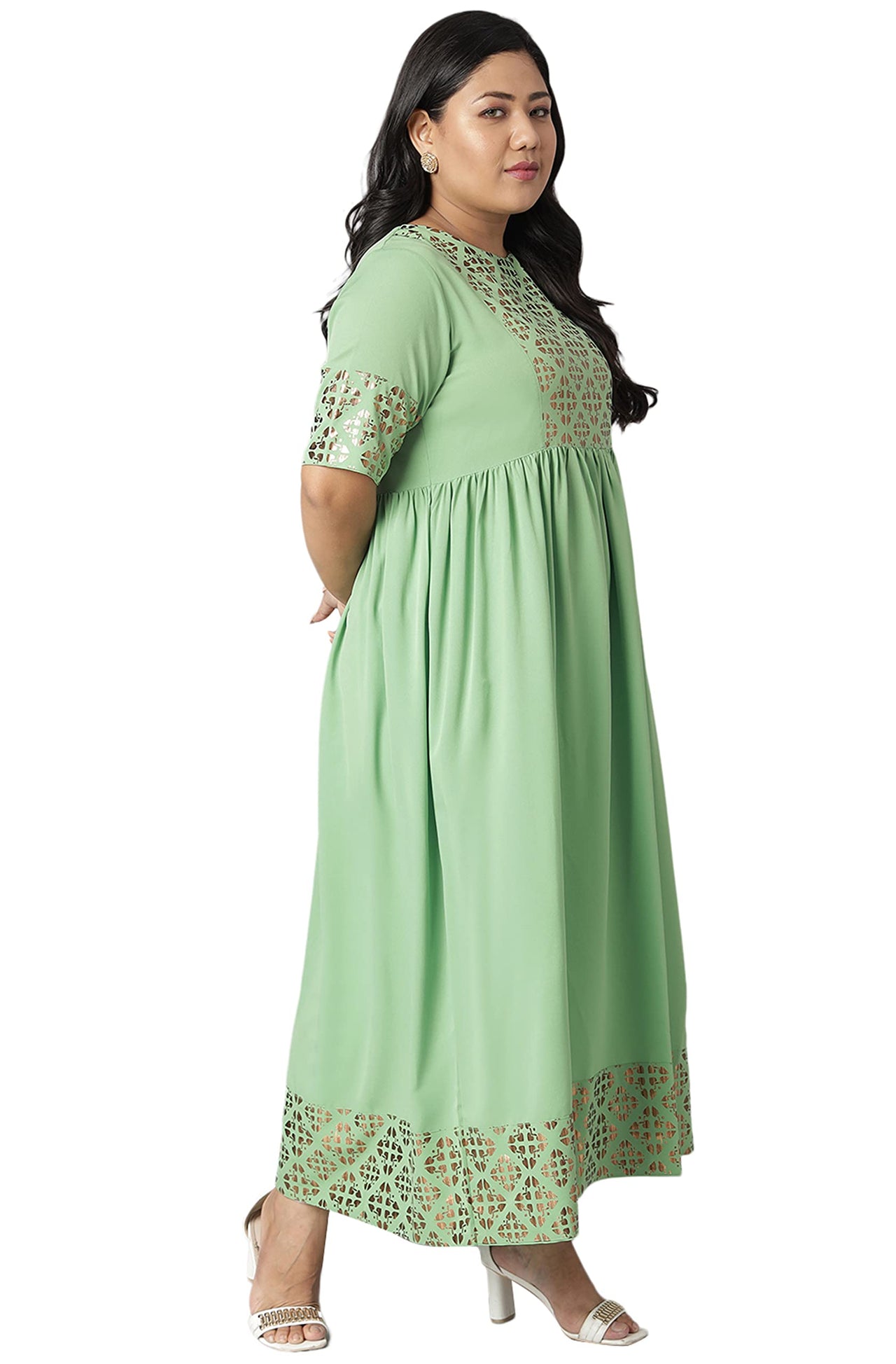 XL LOVE - By Janasya Women's  Plus Size Green Poly Crepe Kurta