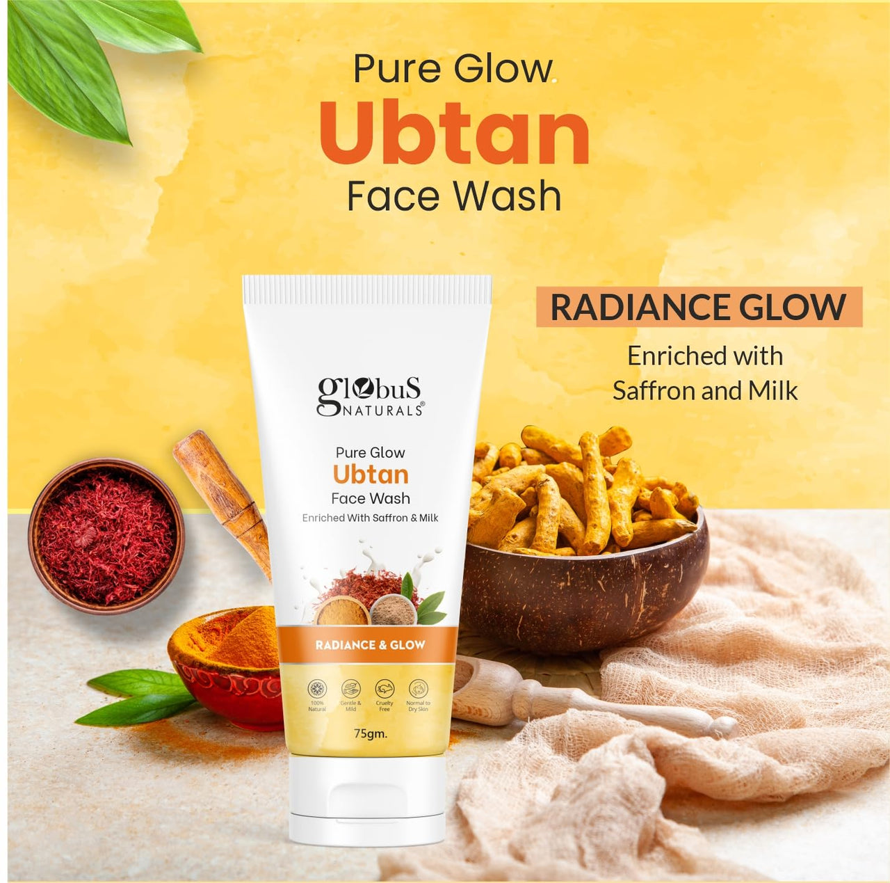 Globus Naturals Ubtan Face Wash & Facial Kit Combo, Skin Brightening Formula, For All Skin Types