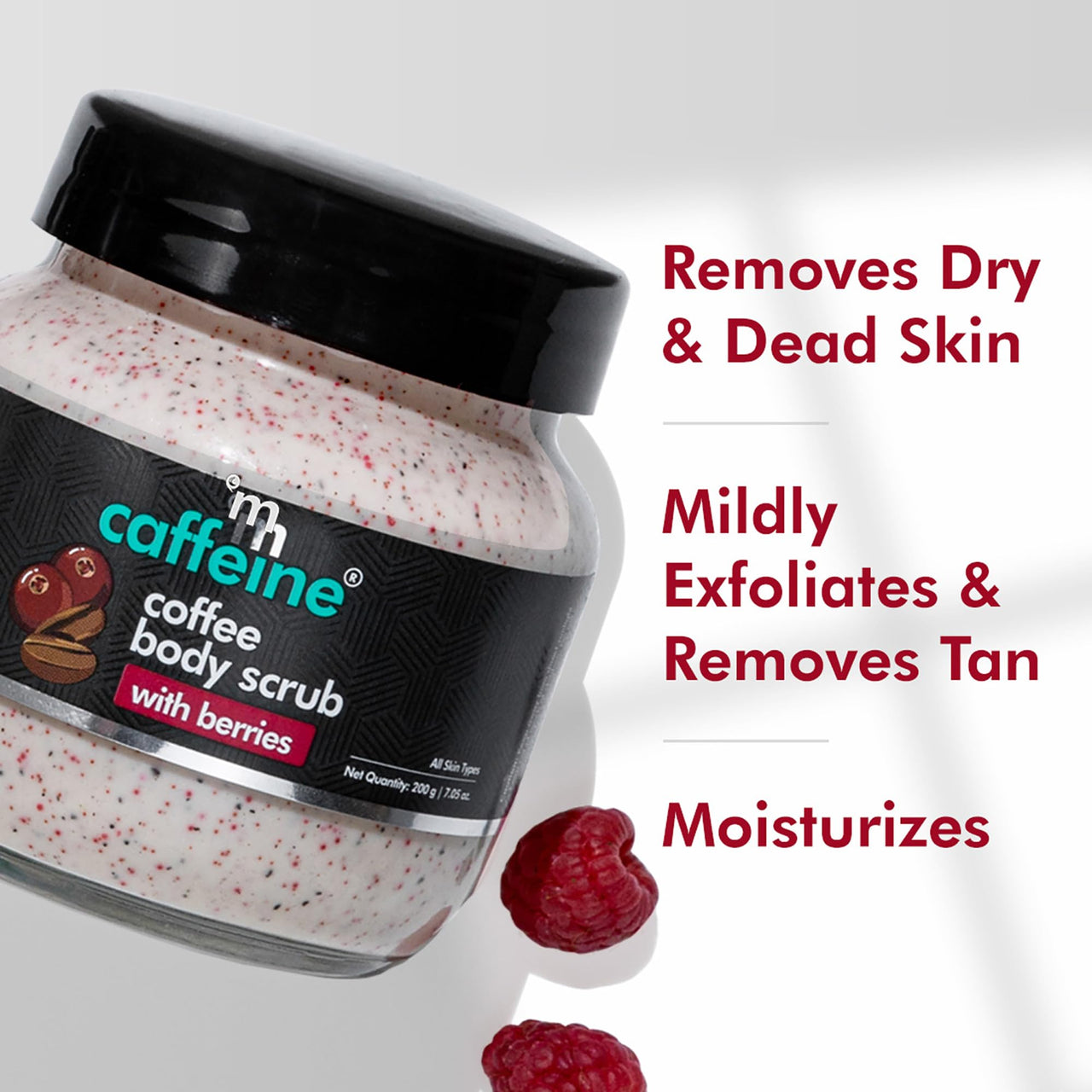 mCaffeine Berries & Coffee Body Scrub for Tan Removal | Creamy Body Scrub for Dry Skin | Exfoliating Scrub for Body for both Women and Men - 200gm