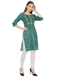 InTrend Forever Bandhani Foil Print Designer || Cotton Kurta for Ladies || Straight Fit || Zari & Sequins lace || Kurtis for Women