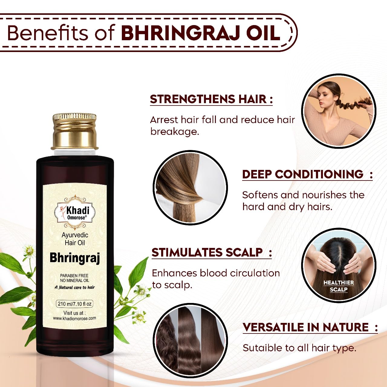 Khadi Omorose Bhringraj Hair Oil |Controls Hair Fall | Promotes Healthy Hair Growth | Mineral Oil Free | Makes Hair Strong, 210ml