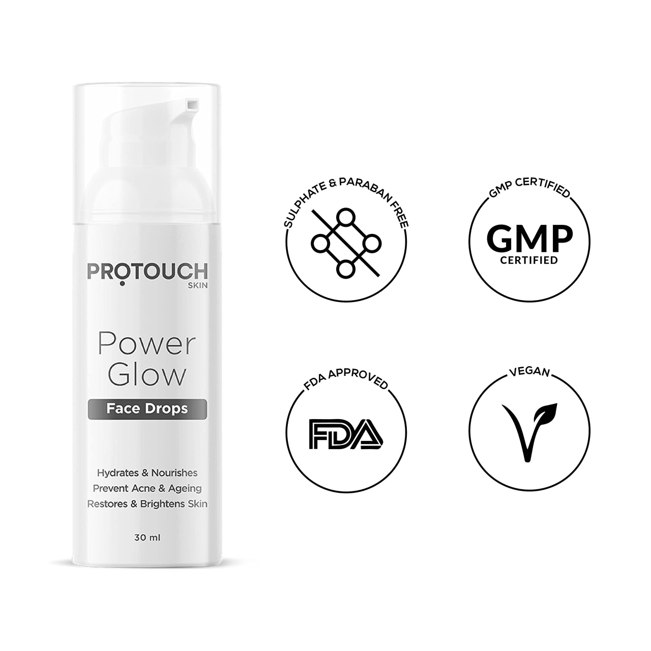 PROTOUCH Power Glow Face Drops | Brightening Serum with Korean & Indian Herbs | Lightens Dark Spots, Acne, and Wrinkles | For Clear, Glowing Skin - All Skin Types (Pack of 2)