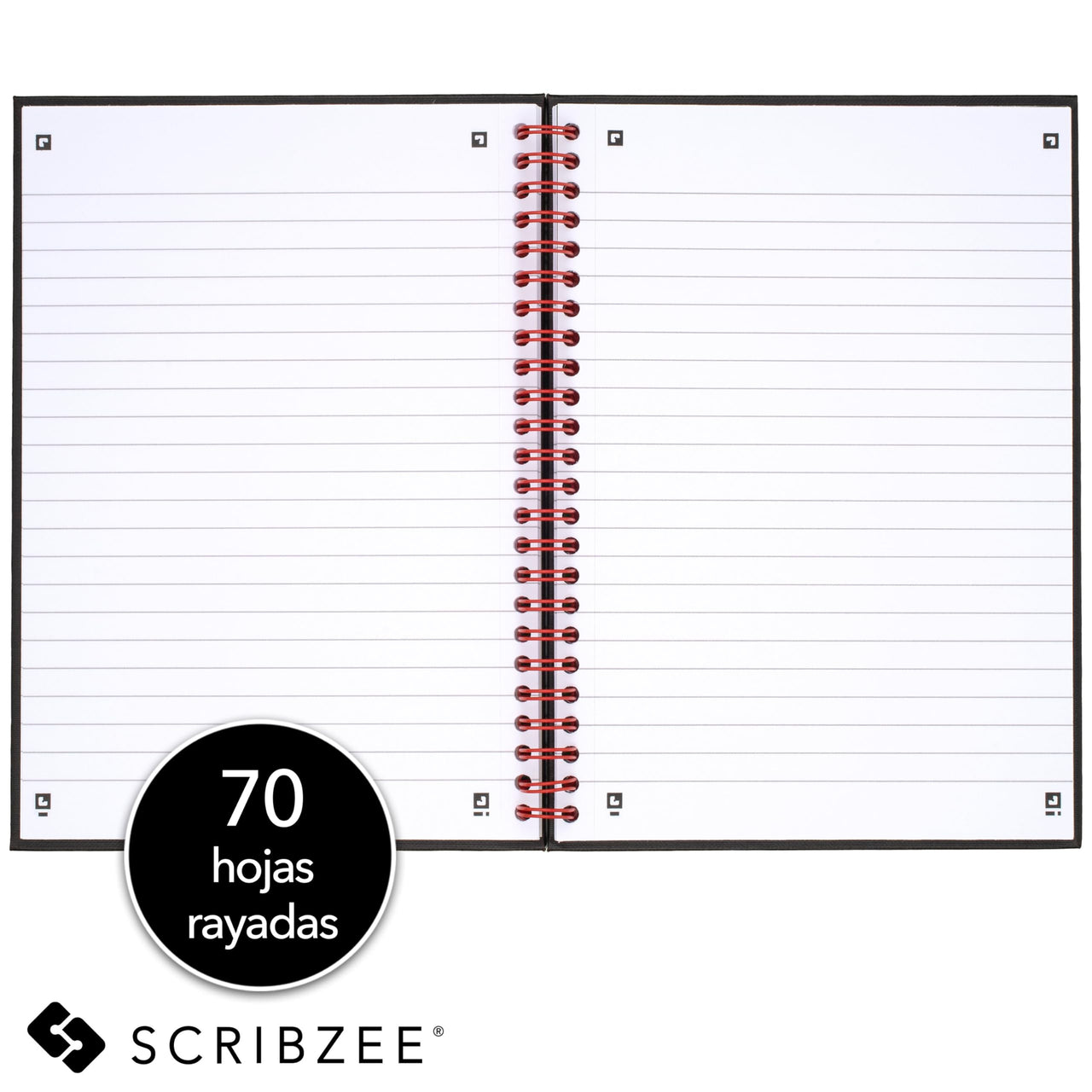 Black n' Red Notebook, Business Journal, 8-1/4" x 5-1/4", 70 Sheets, Ruled, Optik Paper, Scribzee App, Hardcover, Wirebound, Black (L67000) Small (Pack of 1)