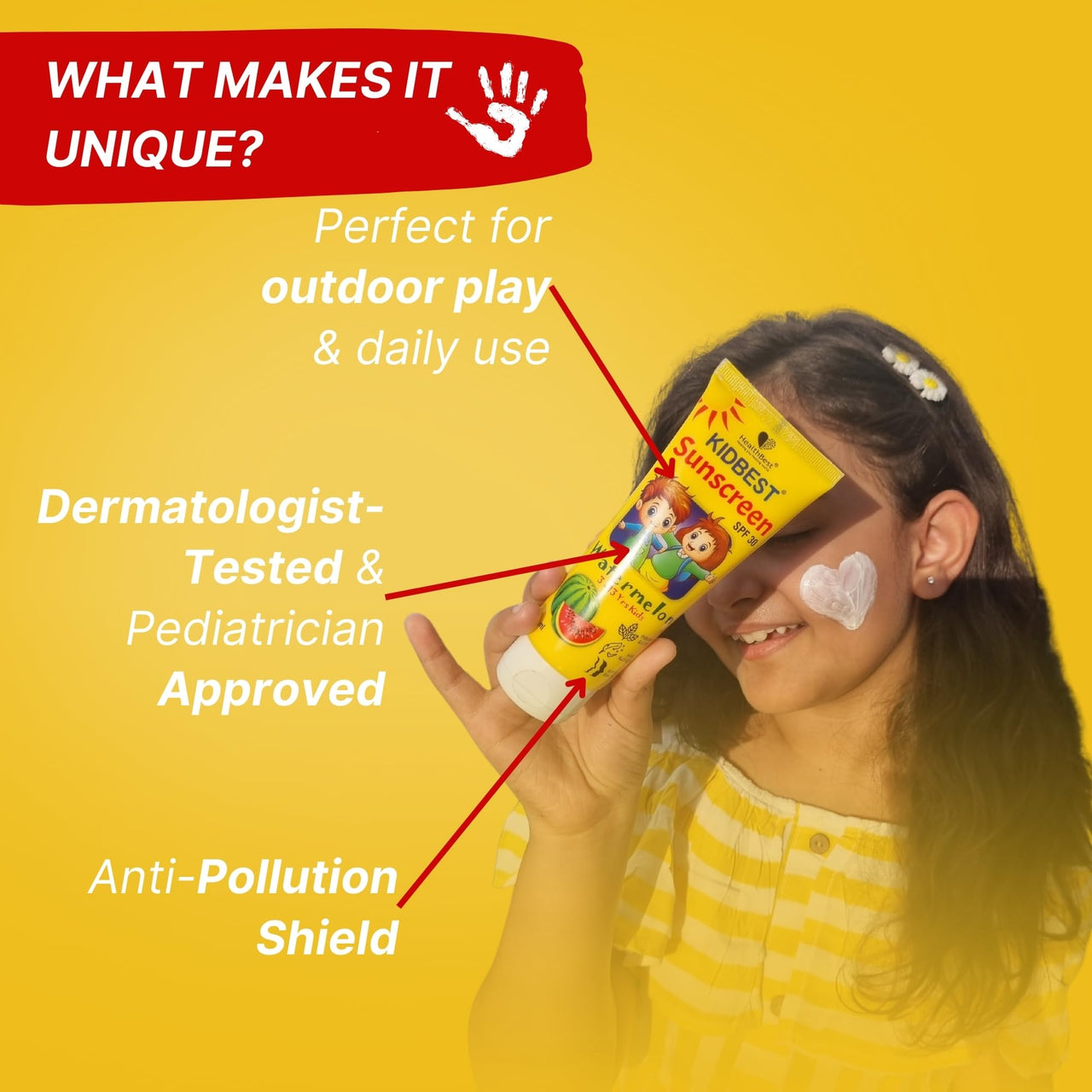 Healthbest Kids Watermelon Cooling Sunscreen SPF 30, PA+++, 100 ml - Vegan, Boosts Vitamin D Absorption, Prevents Tanning, Hydrates All Skin Types