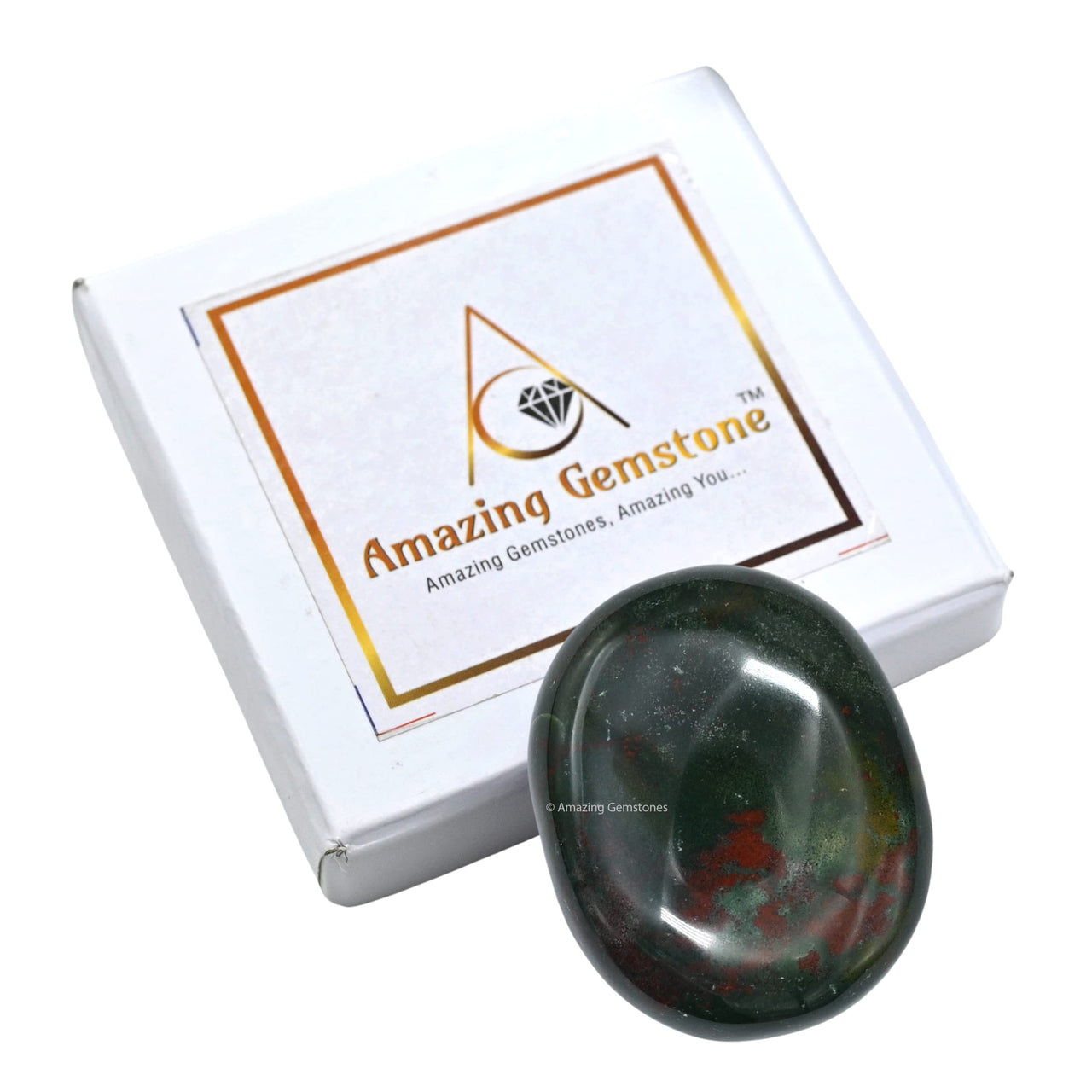 Bloodstone Palm Stone - Massage Worry Stone for Natural Body Chakra Balancing, Reiki Healing and Crystal Grid Bloodstone