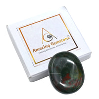 Bloodstone Palm Stone - Massage Worry Stone for Natural Body Chakra Balancing, Reiki Healing and Crystal Grid Bloodstone