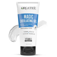 ORGATRE Magic Exfoliating Scrub Gel | Instant Tan & Dead Skin Removal for Face & Body | Dermatologically Tested with Niacinamide 0.001%, Glycolic Acid 0.10%, Salicylic Acid 0.01% & Hyaluronic Acid | 175ml Tan Removal Cream & Detan Gel