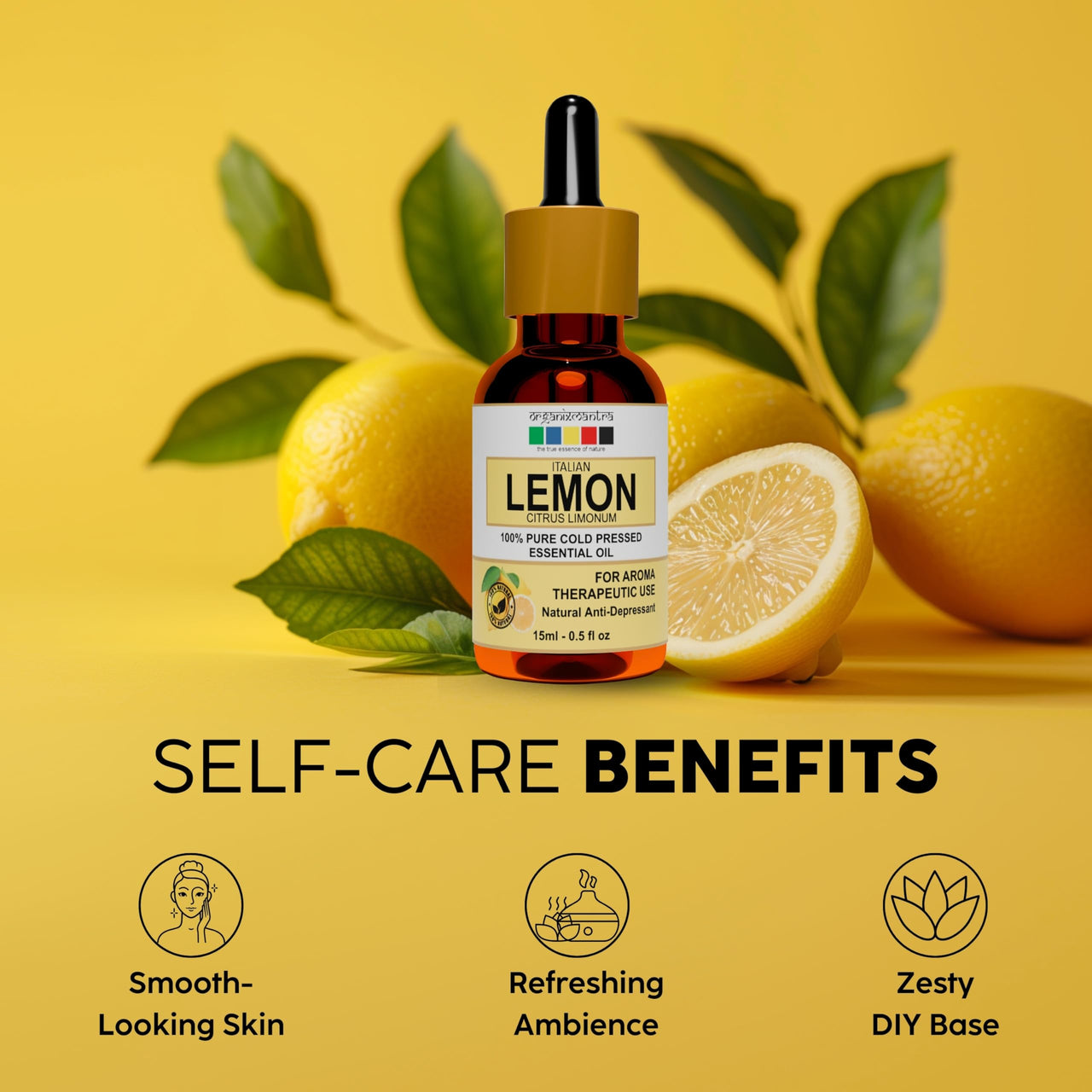 Organix Mantra Lemon Oil | Improves Skin Radiance, Boost Hair Luster | Revitalizing Care for Face, Scalp & Skin | 15ML