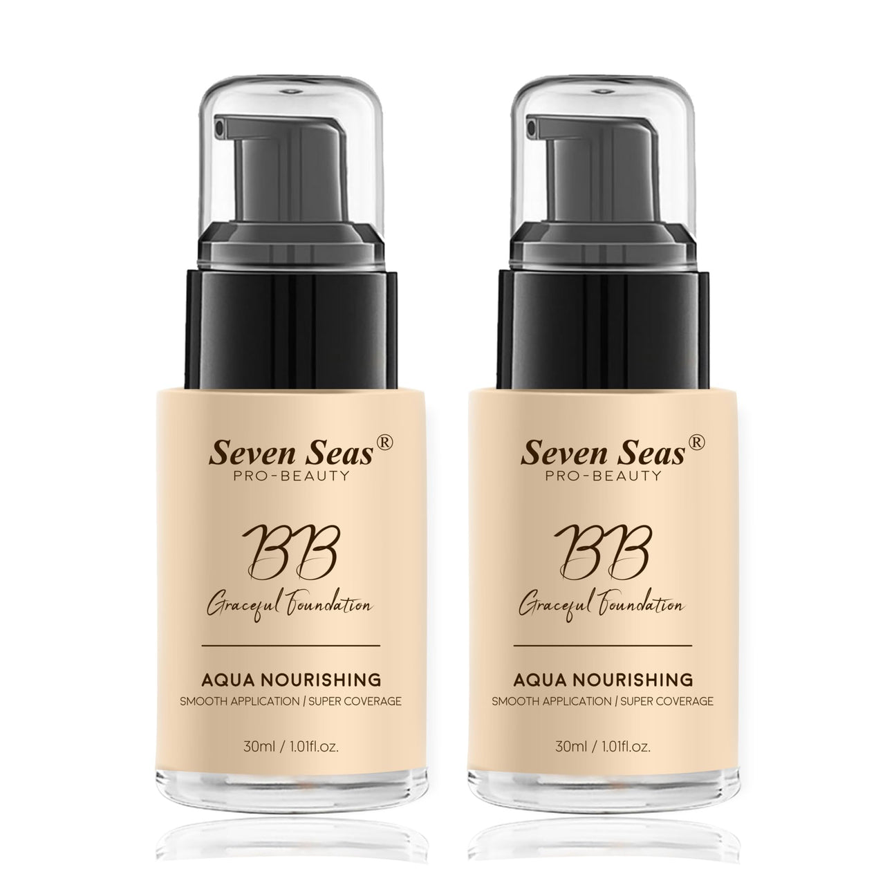 Seven Seas BB Gracefull Foundation | Aqua Nourishing for Face Makeup | Smooth Application | Full Coverage for Women Pack of 2 (Nude-30ML)