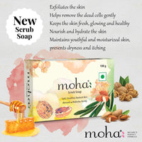 moha: Scrub Soap For Soft, Hydrate & Nourished Skin, Face With Walnut, Almond Oil & Honey Unisex Bathing Bar - 100gm (Pack of 3)
