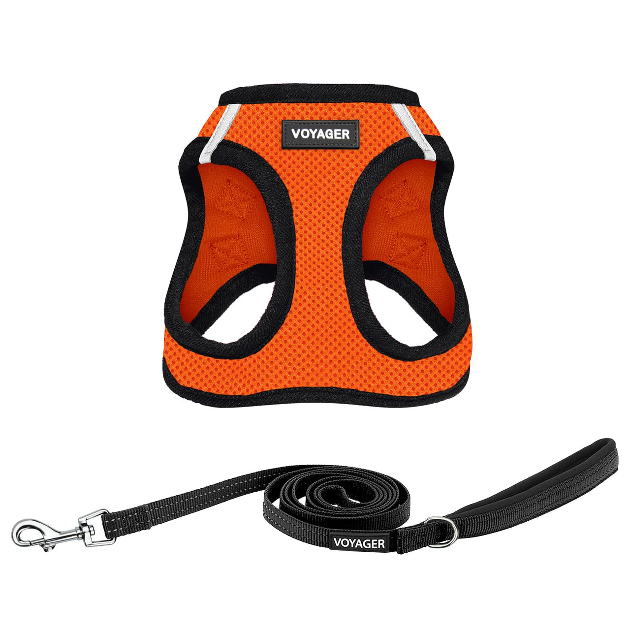 Voyager Step-in Air All Weather Mesh Harness and Reflective Dog 5 ft Leash Combo with Neoprene Handle, for Small, Medium and Large Breed Puppies by Best Pet Supplies - Orange/Black Trim, Medium Harness Leash Bundle (Orange/Black Trim) M (Chest: 16 - 18")