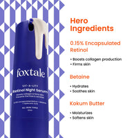 Foxtale 0.15% Beginner Friendly Retinol Night Serum | Anti-Aging Night Cream | Reduces Fine Lines and Wrinkles | No Purging | For Younger-looking Skin | Men & Women | All Skin Types - 30 ml