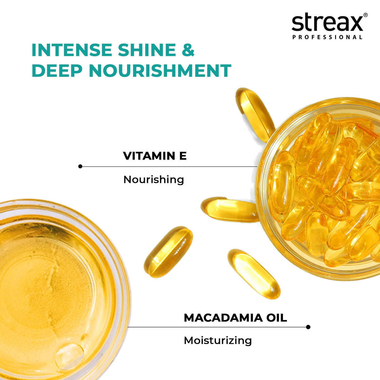 Streax Professional Vitariche Gloss Hair Serum, 125 ml | Frizz-Free Hair | Enhance Shine and Smoothness | With Vitamin E & Macadamia Oil| | For All Hair Types