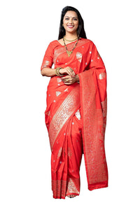 SGF11- Women's  Kanjivaram Pure Soft Silk Handloom Saree Pure Golden Zari With Blouse Piece