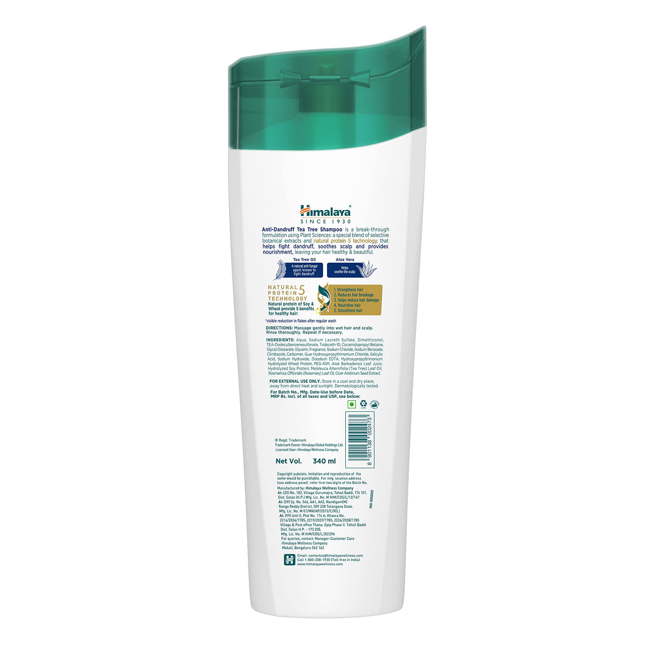 Himalaya Anti-Dandruff Tea Tree Shampoo, Removes up to 100% Dandruff, Soothes Scalp & Nourishes Hair, with Tea Tree oil and Aloe Vera, for men and women, 340ml