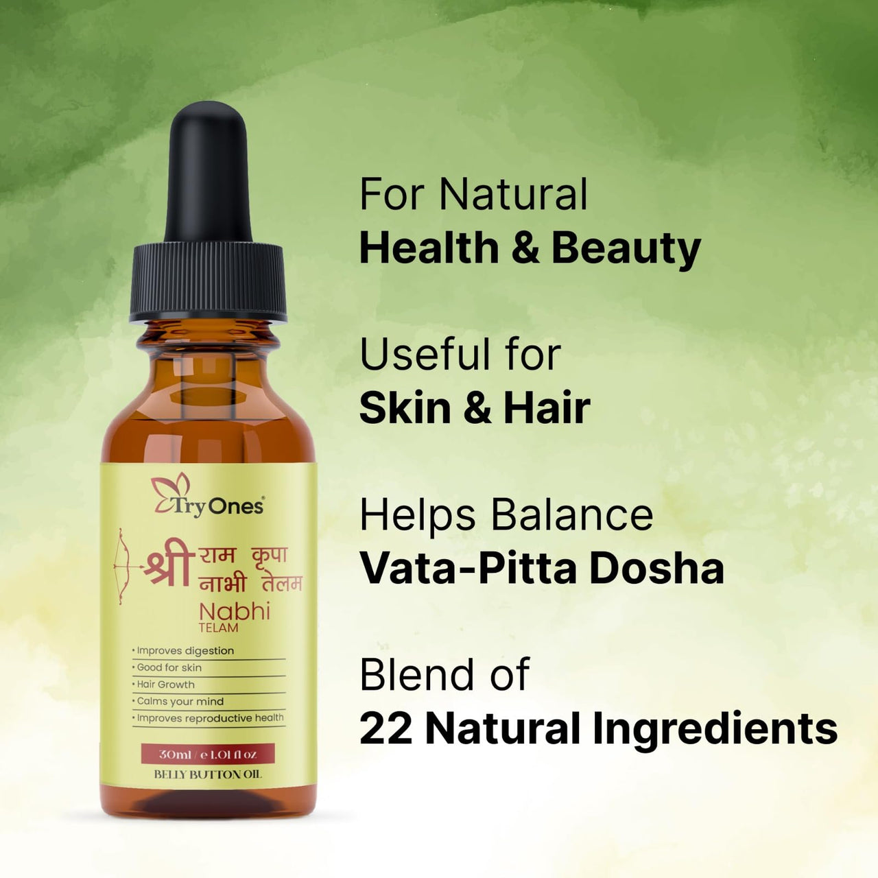 TryOnes Shree Ram Krupa Nabhi Telam Ayurvedic Navel Oil for Digestion, Skin, Hair, and Mind | Net Weight: 30ml | Pack of (2)