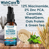 WishCare Advanced 12% Niacinamide Serum for Acne, Acne Marks, Blemishes & Oil Balancing with 2% Zinc, Ceramide Oats, Green Tea - 30ml, Natural (WCNS30)