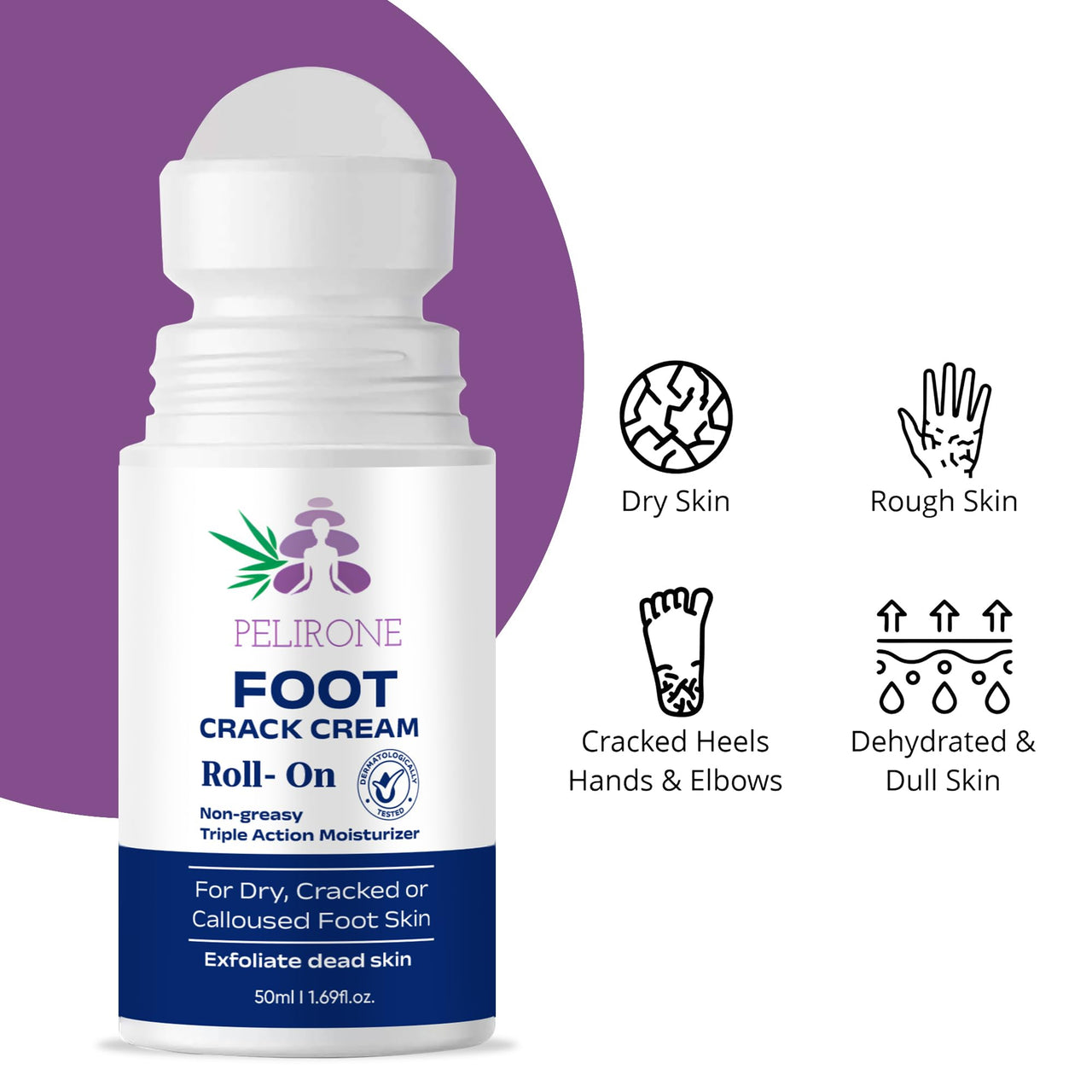 PELIRONE Urea Foot Cream Roll-On 50ml – 20% Urea with 2% Lactic Acid, Olive Oil & Vitamin E for Deep Moisturizing and Repair of Dry, Cracked Heels and Feet