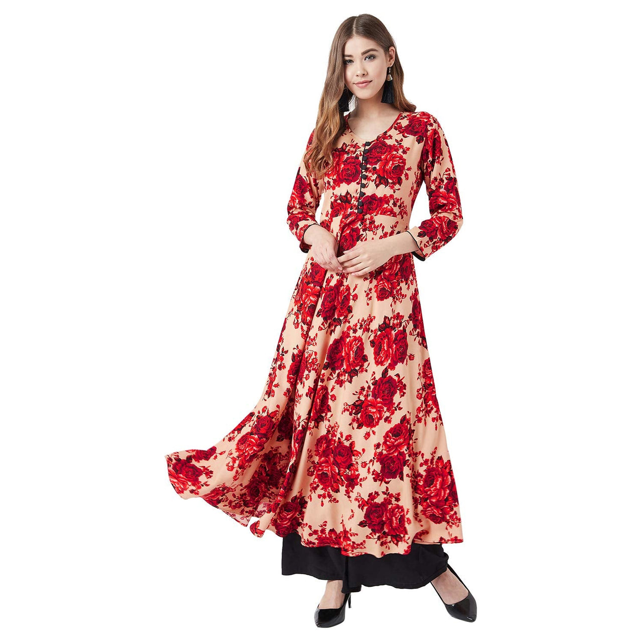 Tissu Women Beige & Red Floral Printed Kurta