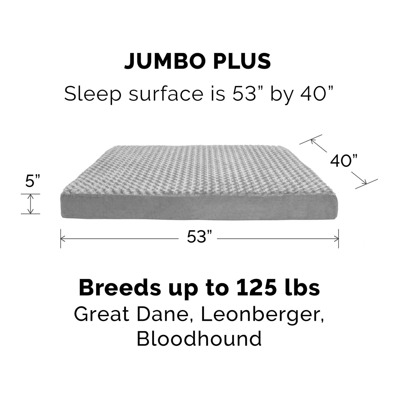 Furhaven Replacement Dog Bed Cover Ultra Plush Faux Fur & Suede Mattress, Machine Washable - Gray, Jumbo Plus (XX-Large) Ultra Plush Curly Faux Fur (Gray) 53.0"L x 40.0"W x 0.3"Th Cover Only