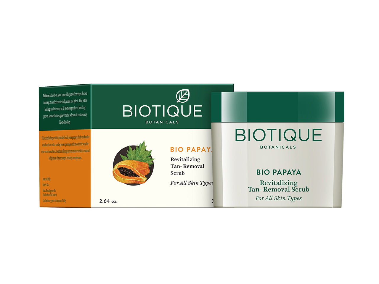 HipHop Skincare Charcoal Nose Strips for Women - Blackhead Remover (3 Strips) and Biotique Bio Papaya Revitalizing Tan Removal Scrub for All Skin Types, 75g
