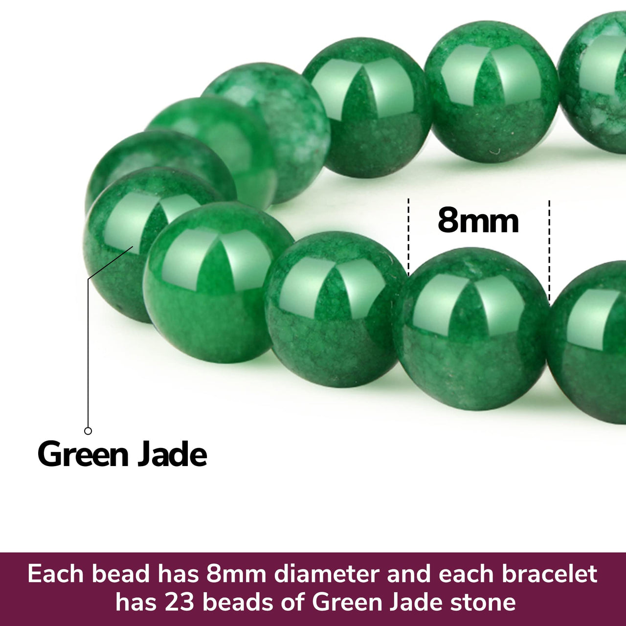 Crystal Vibe Stretchable Beaded Jade Bracelet 8mm - Bring Good Luck, Wealth, Prosperity and Happiness - Healing Crystal Green Jade Bracelet for Women Men