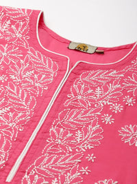 Ada Hand Embroidered New Lucknowi Chikankari Chanderi Kurta Kurti for Women A411175
