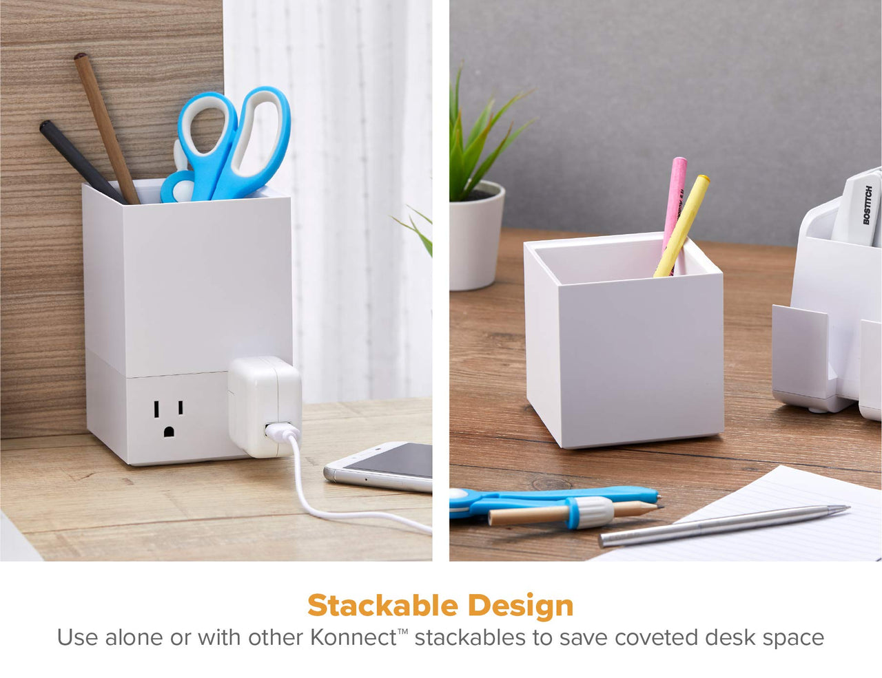 Bostitch Office Konnect Pencil Cup Desk Organizer, Pen Cup, 2-Pack, White Pencil Cup, 2-Pack