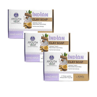 Ayouthveda Handmade Indian Clay Soap | Nourishes Protects & Hydrates Skin | A Three Layered Mineral Rich Clay Bar| Daily use Bar for Both Men & Women (Pack Of 3-110g each)