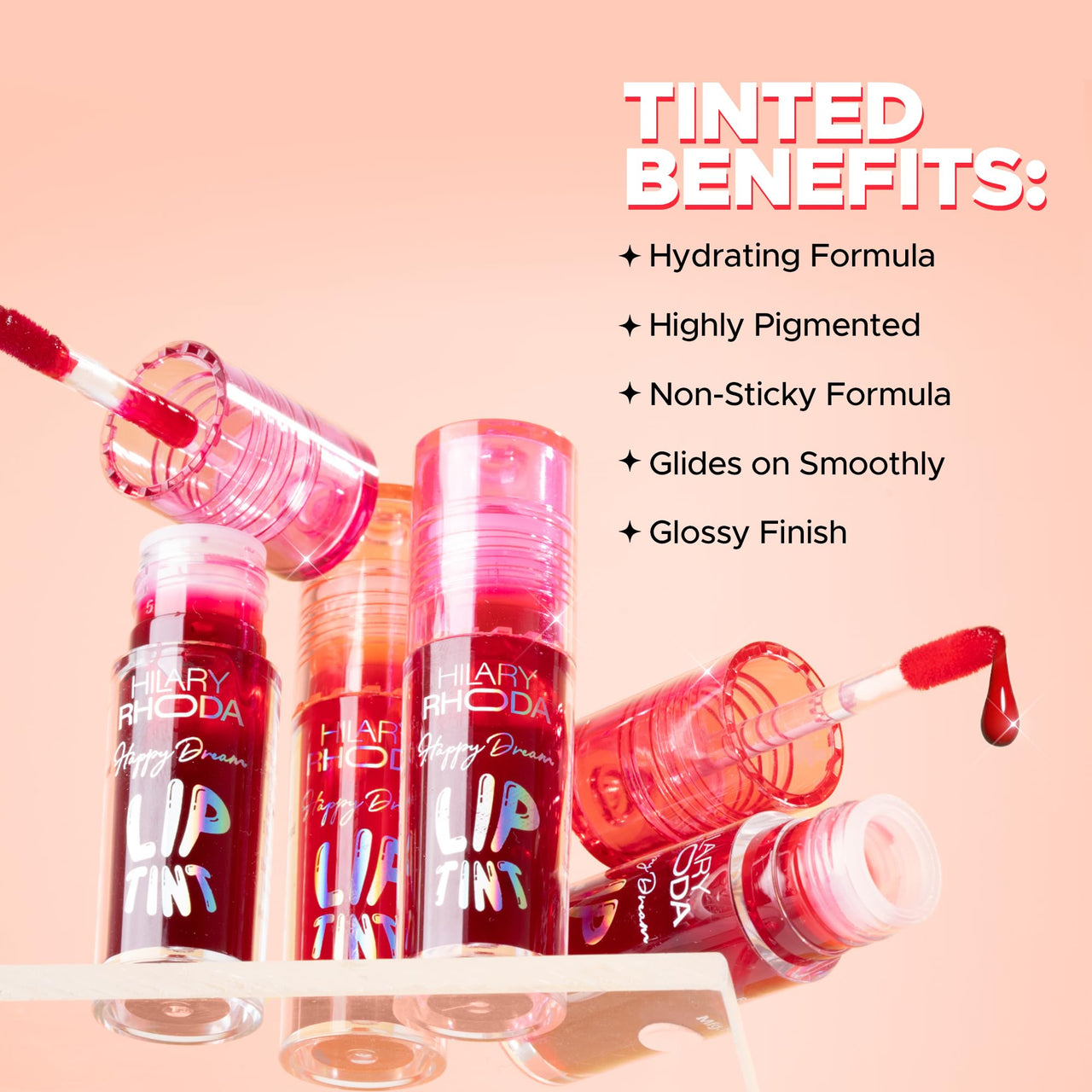 Hilary Rhoda Happy Dream Lip Tint | Hydrating Formula | Infused with Hyaluronic Acid | Cruelty-Free & Glossy Finish | Non-Sticky Formula - 3.7g (Pink Fantasy- Shade 02)
