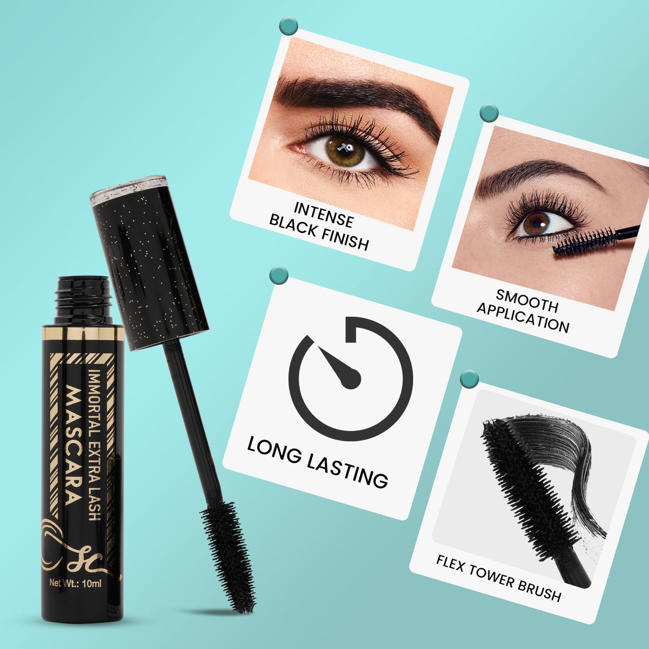 Shryoan Immortal Extra Lash Mascara | Long Lasting | Smudge Proof | Waterproof, For Volumizing Lashes (10ml)