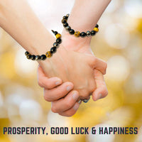 Crystal Vibe Triple Protection Bracelet - 10mm Bead Bracelet for women men With Natural Stones of Tiger Eye Hematite and Black Obsidian - Healing Crystal Bracelet for Good Luck Prosperity Happiness