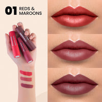 MARS Matte Super Stay Lipstick | Up to 12 Hours Long Lasting | Smudge Proof and Waterproof Lipstick for Women (2.6 gm) (02-TREASURE) Matte Box Set of 3 Lipsticks for Women (3x3.2 gm) (01-Red & Maroon)