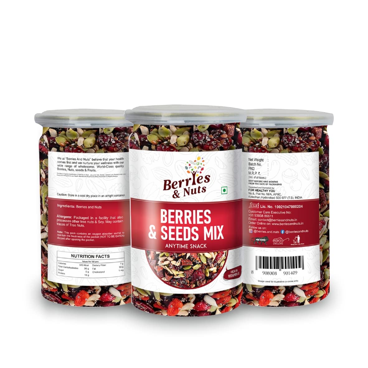 Berries And Nuts Trail Mix | Berries & Seeds Mix | 200 Grams | 1 Bottle of 200 Grams | Cranberries, Blueberries, Gojiberries, Strawberries, Pumpkin, Sunflower, Chia, Watermelon, Flax Seeds