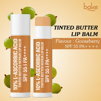 BAKE 10% L-Ascorbic Acid Tinted Butter Brightening Lip Balm SPF 55 PA++++ with Kojic Acid 24 Hour Moisturization | For Dark, Pigmented, Dry & Chapped Lips | De-Tan Lip Balm | For Men & Women - 5g