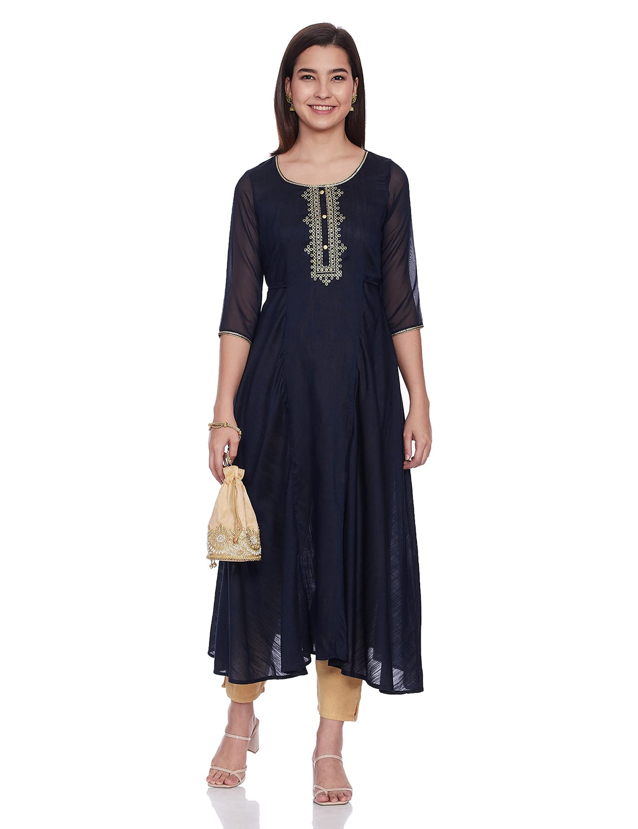 Aurelia Women's  Rayon Regular Kurta Blue M